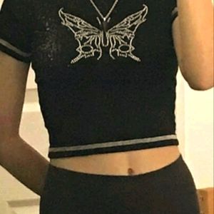 A (Black) Rhinestone, cropped, short sleeve shirt